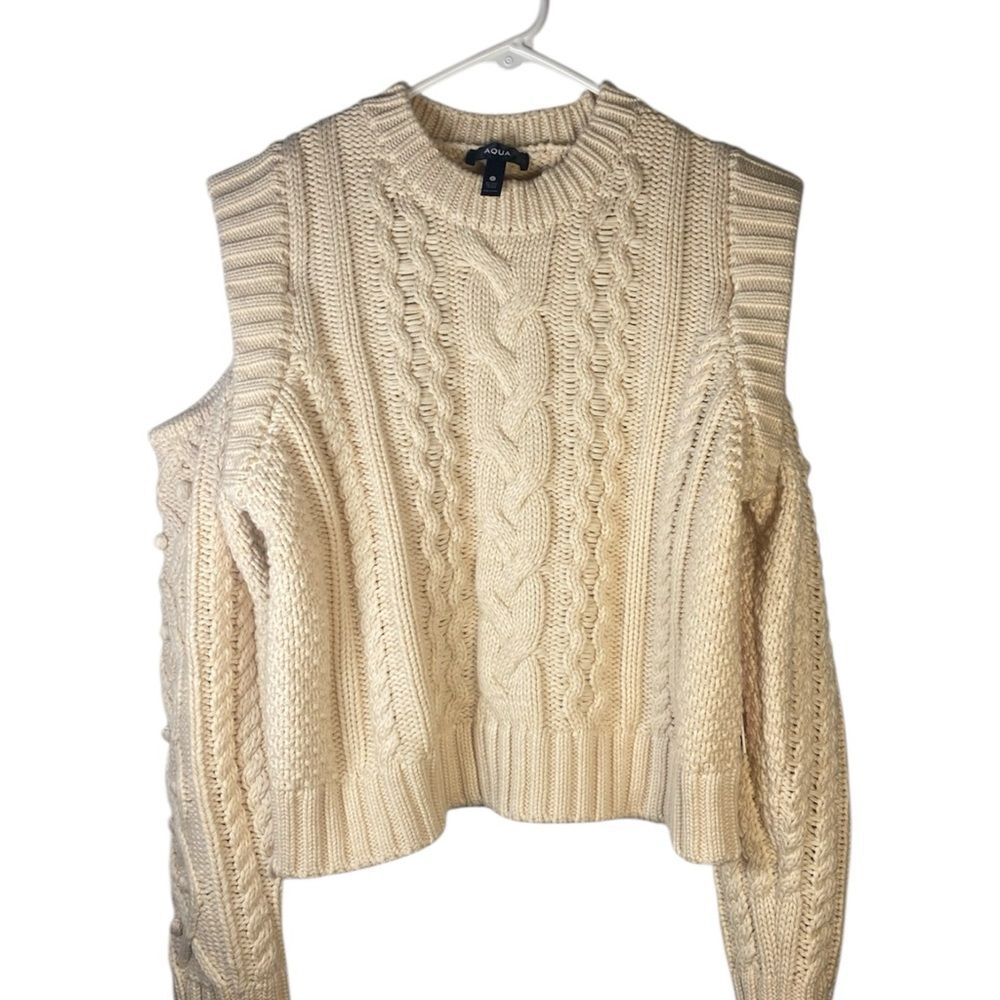 NEW! Aqua Cream Cable Knit Cutout Sweater - Picture 1 of 5